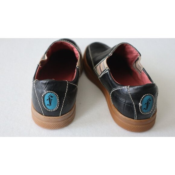Rare John Fluvog Mett Black Croc-Embossed Leather Slip-On Sneakers Luxe Sole main image 10